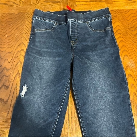 Spanx Distressed Ankle Skinny Jeans, Medium Wash Sz L - Picture 6 of 14